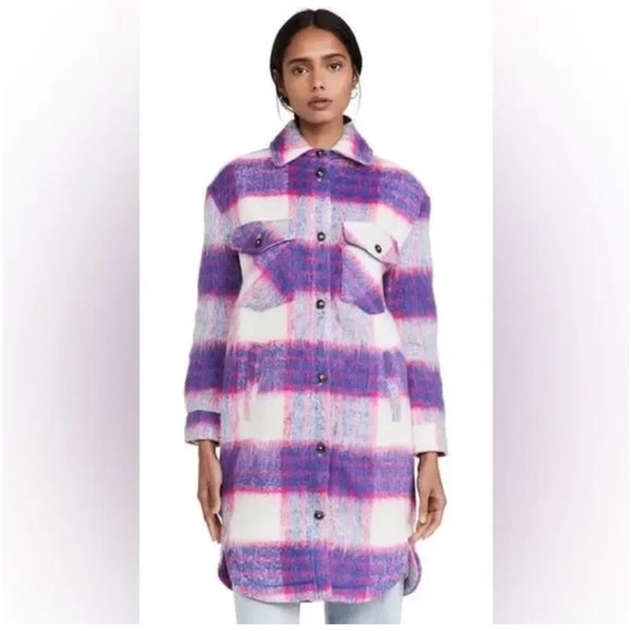 Blank NYC Revolve Purple Pink Plaid Oversized Prime Time Shirt Jacket Shacket - Picture 2 of 14